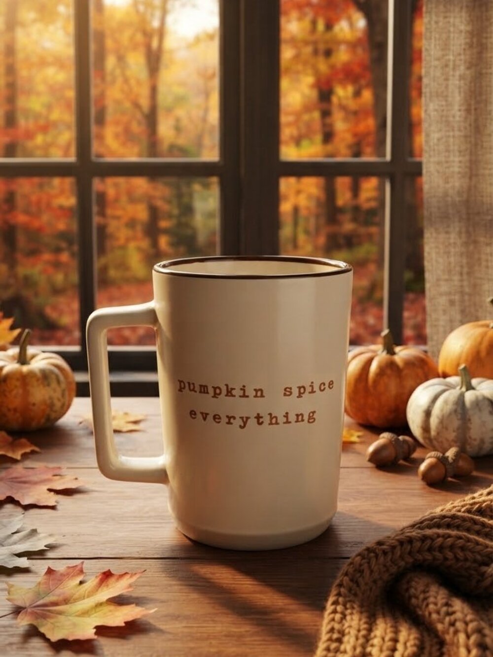 Pumpkin Spice Everything Fall Ceramic Coffee Mug Cream Brown Rim Rae Dunn Style